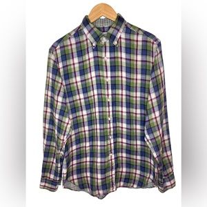 Barney’s New York 2 ply cotton gauze plaid button down shirt, men’s medium